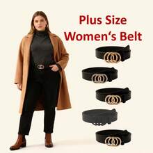 1 件女士加大码仿皮时尚腰带，3 环金扣、水钻扣、黑色扣、字母扣、细纹理扣、粗纹理扣，适用于牛仔裤、连衣裙、外套、休闲场合夏季、学校秋季、秋季、万圣节
