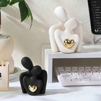 1 pieza Estatua moderna de abrazo de amor con decoración de corazón dorado - Regalo romántico del Día de San Valentín, perfecto para la decoración del dormitorio, oficina y sala de estar | Escultura decorativa para graduación y fiesta