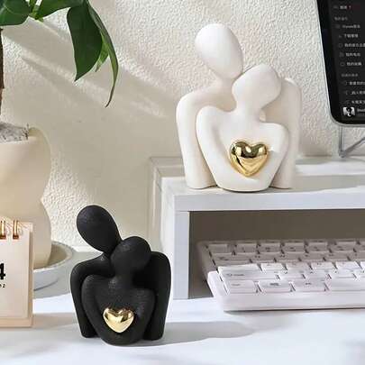 1 pieza Estatua moderna de abrazo de amor con decoración de corazón dorado - Regalo romántico del Día de San Valentín, perfecto para la decoración del dormitorio, oficina y sala de estar | Escultura decorativa para graduación y fiesta