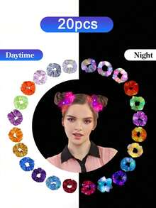 5/7/9件装 LED 花朵发饰 - 花朵发饰、发光发饰、彩色毛线发饰、多种灯光模式、LED 锐舞派对发饰、荧光锐舞派对发饰、送朋友的礼物、发光派对用品、化装舞会、感恩节、秋季派对礼物（颜色随机）