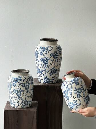 1件中国瓷器花瓶，精致的中国风复古家居装饰花瓶，龟裂釉和青花瓷，大号窑壁挂装饰花瓶，优雅的室内装饰花瓶，节日派对桌面/场景装饰，精美礼品