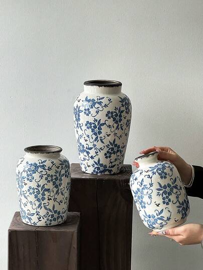 1件中国瓷器花瓶，精致的中国风复古家居装饰花瓶，龟裂釉和青花瓷，大号窑壁挂装饰花瓶，优雅的室内装饰花瓶，节日派对桌面/场景装饰，精美礼品