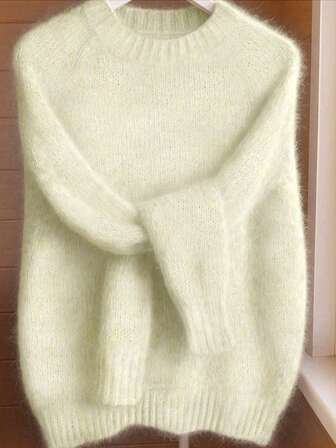 Women's Brushed Mohair Sweater - French Inspired Raglan Sleeve, Drop Shoulder Plush Knit For Fall Winter, Christmas Birthday Gift Idea