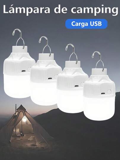 4 piezas/2 piezas/1 pieza Luz de camping multifunción Bombilla LED súper brillante recargable por USB Linterna para carpa para equipo de camping, uso de emergencia y decoración de patio