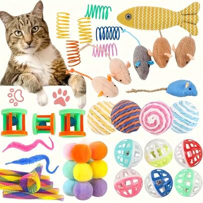 11pcs/21pcsVibrant Random Cat Toys, Assorted Styles & Materials For A Unique Experience, Perfect Holiday Gift For Indoor Cats Of All Breeds