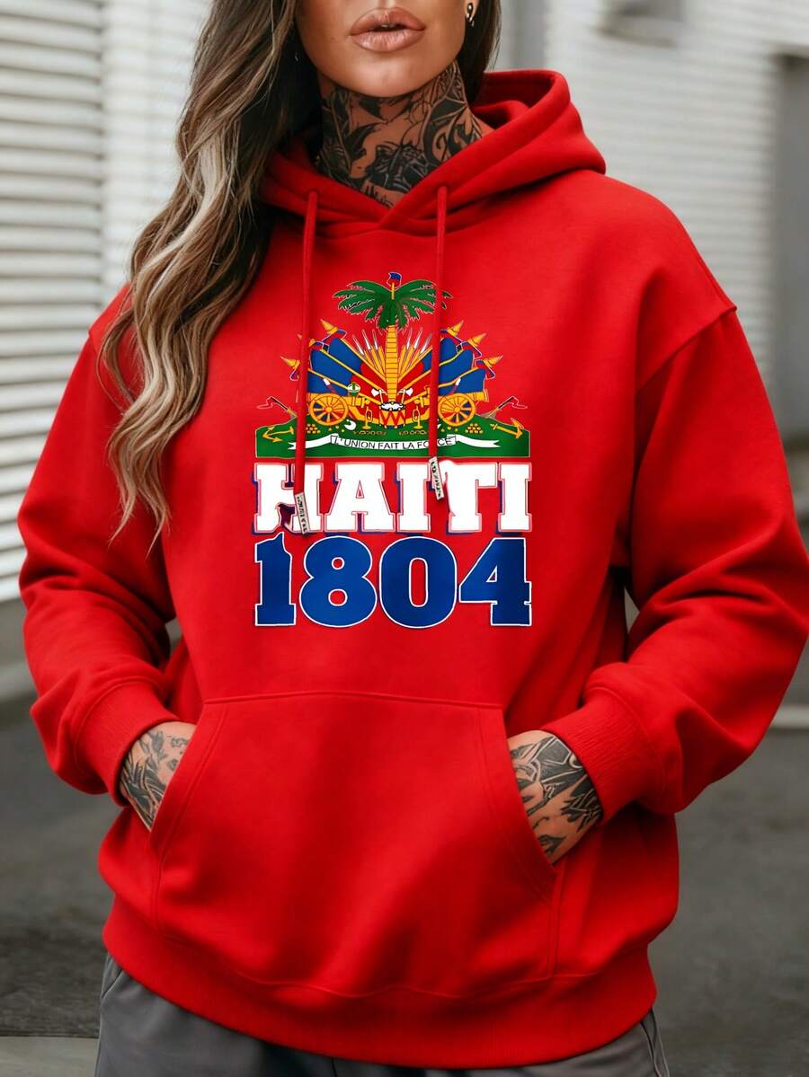 Women Hoodie Black Multicolor Haiti 1804 Print Graphic Sweatshirt Long Sleeve Casual Streetwear Winter Clothes Women Fall Clothes Women Hoodies Outfit Women Long Sleeve Tops Women Ropa De Invierno Mujer Sweatshirts Women Sweatshirts - Đỏ - Xem 1