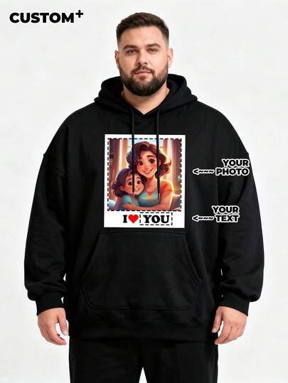 Plus Size Customizable Personalized Black Hoodie For Men