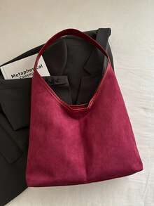 Women's Solid Color PU Leather Fashion Large Capacity Shoulder Bag For Daily Use - Red - View 8