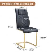 Black PU Dining Chair In Nordic Style (Four Chairs Inside A Box) - With Mesh Stitching Design, Shiny Silver Metal Legs And Non-Slip Feet, Simple Versatility. - Black+Gold + Metal + PU Leather + Set Of 4 - View 11