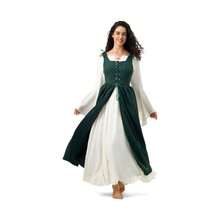 Women's Peasant Overdress With Adjustable Laces Pockets, Renaissance Corset Dress Halloween, Medieval Festival - Xanh đậm + Lớn - Xem 4