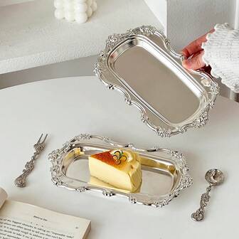 1pc Stainless Steel Dessert Stand,Nordic Ins Vintage Cake Plate, Tea Party Tray, Jewelry Candle Incense Holder, Breakfast Serving Platter,Silver/Gold Serving Trays Serving Platters