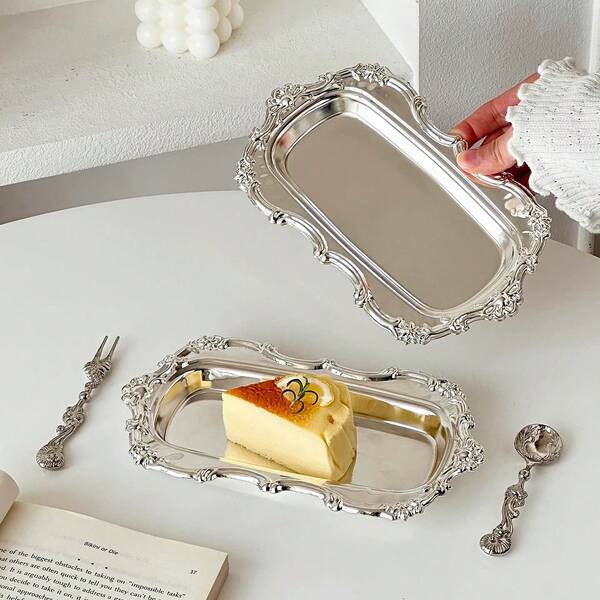 1pc Stainless Steel Dessert Stand,Nordic Ins Vintage Cake Plate, Tea Party Tray, Jewelry Candle Incense Holder, Breakfast Serving Platter,Silver/Gold Serving Trays Serving Platters