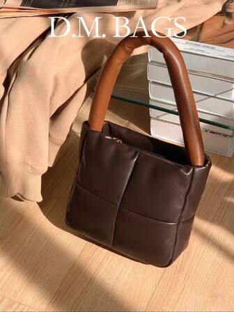 תיק מרובע קטן חדש 1pc, תיק מרווח בעיצוב נישה עם טלאים, תיק כתף מעוין, תיק טוטה מרובע מעור רך למשעי, תיק טוטה קטן ואופנתי יוקרתי למשעי, תיק ענן לבית השחי בצבע ניגוד מינימליסטי, מתאים לנשים במשרד, סטודנטיות, נשים