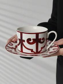 Cabin Kangaroo 一套时尚陶瓷茶杯碟套装 - 艺术几何图案，优雅的黑红设计，适合咖啡和茶爱好者 | 独特的家居装饰，也是送给亲戚/家人/朋友/老师和学生的完美礼物 - 彩色 - 查看 9