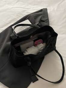 新款豹纹腰带，简约时尚通勤必备；超大复古腋下手提包，欧美风 - 黑色 - 查看 4