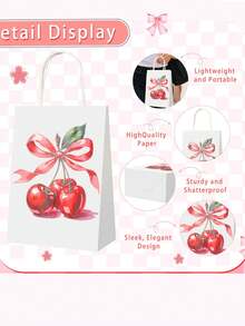 12/24 Peças Sacolas de Presente de Papel com Estampa de Cereja Branca, Adequadas para Aniversário de Mulheres, Lembrancinhas de Festa do Dia dos Namorados, Sacos de Doces, com Alças, Também Adequadas para Noivado, Ano Novo, Suprimentos de Festa do Dia dos Namorados. Tamanho: 8.3 X 5.9 X 3.1 Polegadas (Branco, Estampa de Cereja)