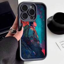 Cubierta de teléfono con diseño de personaje de aventura en bosque mágico color azul y rojo para uso diario y viajes - Café integral - Ver 1