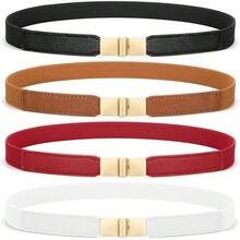 SUOSDEY 4 Pack Women Elastic Belt, Ladies Stretch Belt Dresses Pants Thin Waist Gold Belt - 黑+棕+紅+白 - 查看 9