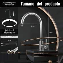 Grifo de Cocina, Mezcladora para Fregadero de Acero Inoxidable 304, Grifo Moderno de 360 ° Giratorio, Grifo Monomando para Cocina para Agua Caliente y Fría, Acabado Níquel Cepillado, CV-10020 - Níquel Cepillado 1 - Ver 1