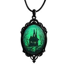 PINK TOWN Gothic Raven Castle Pendant Necklace,Vintage Cameo Glass Pendant Necklace Punk Style Victorian Choker Necklace Goth Raven Cabochon Choker Mystic Witch Halloween Jewelry For Women{Inchcolor_nameinch:Inch5033inch} - 5033 - 查看 1