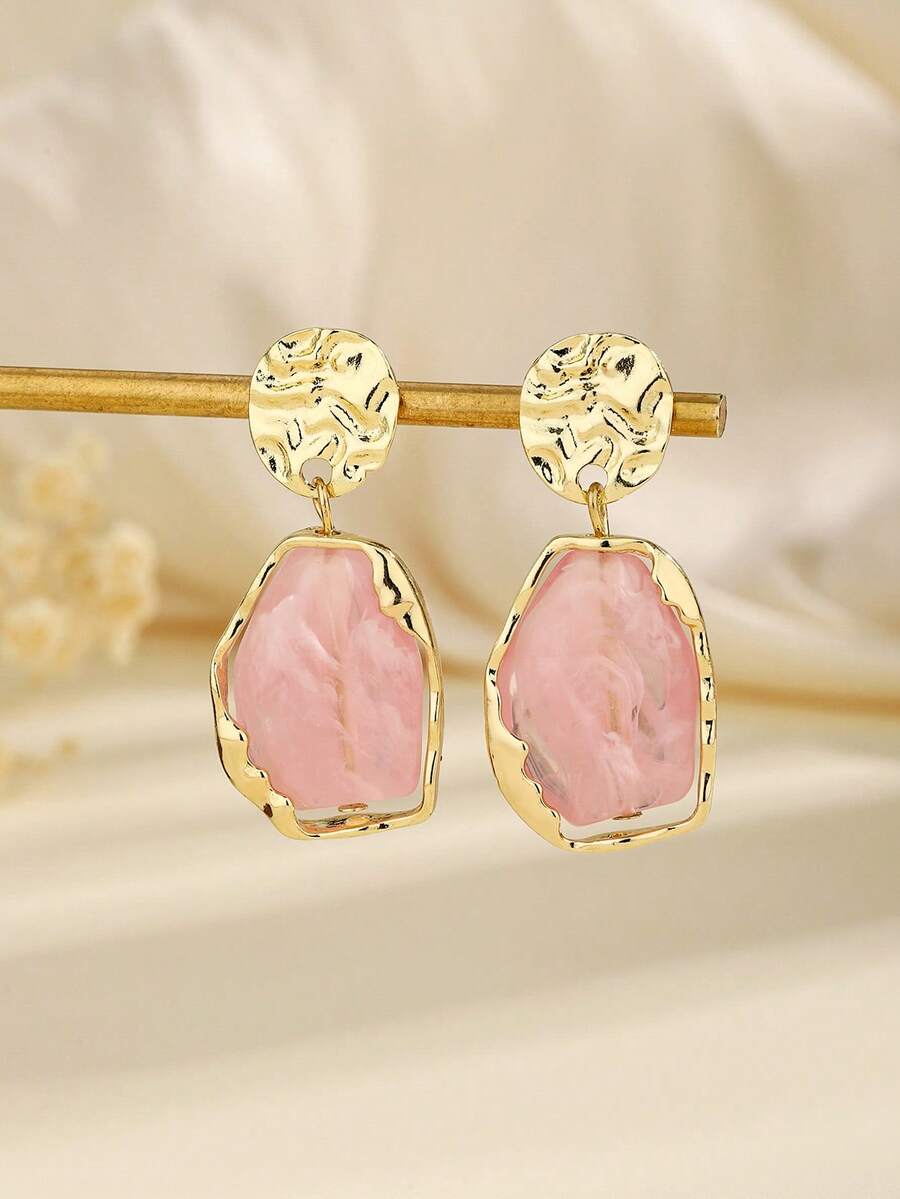 1 Pair Exquisite Bohemian Style Resin Fashion Classic Versatile Earrings - Pink - View 1