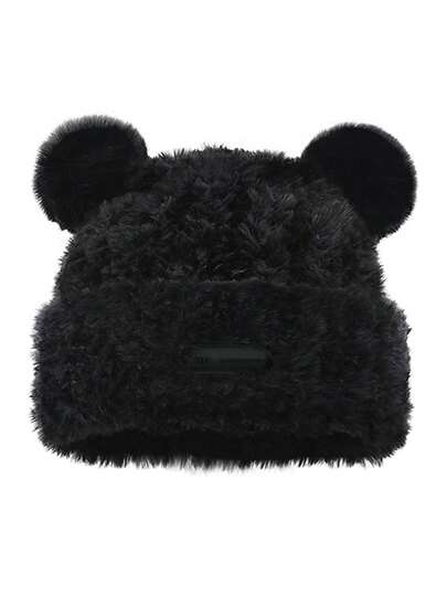 1pc Or 2pcs Unisex Cute Bear Ear Knitted Hat, Warm Thermal Lined Beanie For Autumn/Winter, Suitable For Daily Wear, Cycling, Matching Outfits, Ice Skating, Skiing