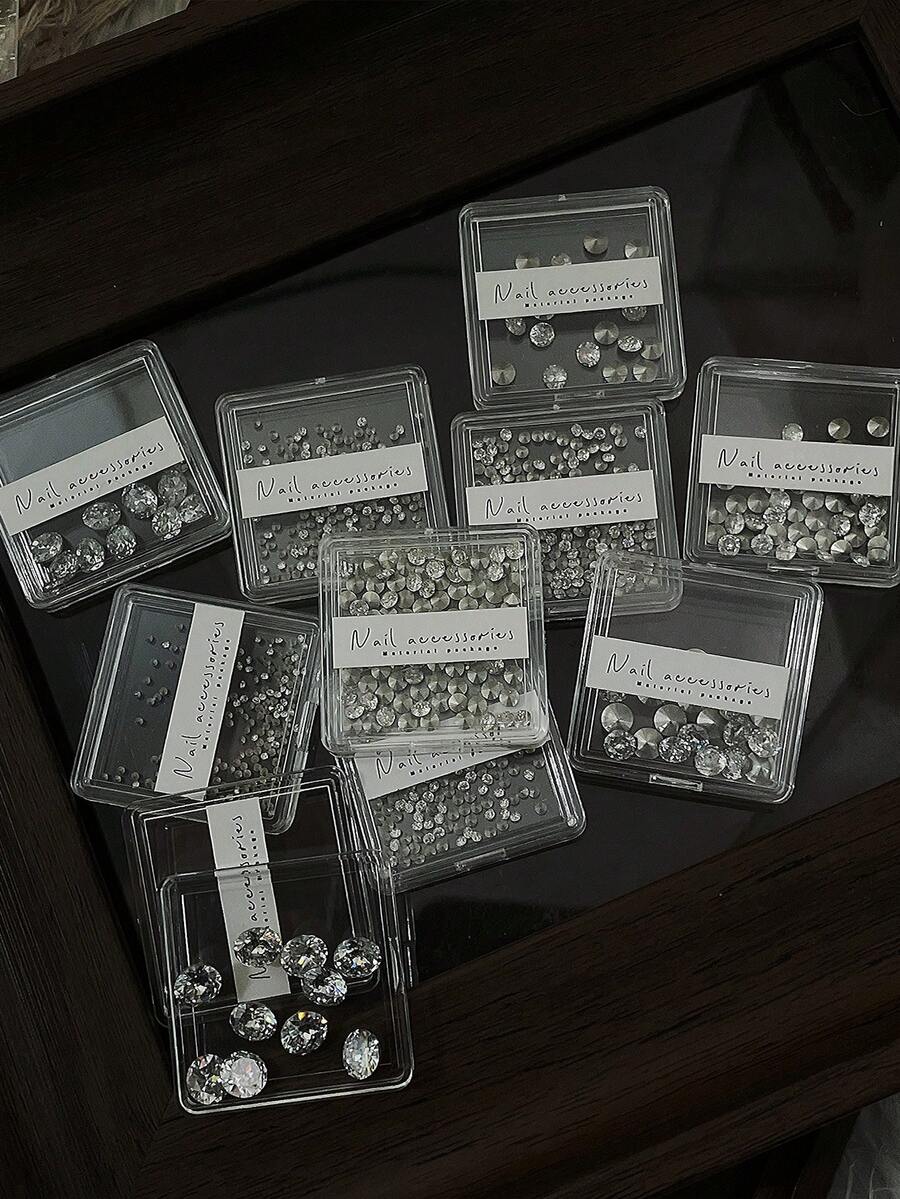 1 Box Rhinestone Cut Cubic Zirconia Round Pointed Bottom Nail Rhinestones, Nail Art Jewelry Decorations Nails Nail Supplies Nail Gems - Multicolor - View 1