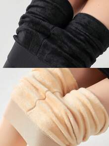 女士保暖加厚打底裤，弹性加厚羊毛内衬保暖裤，柔软弹力冬季打底裤 - 彩色 - 查看 2