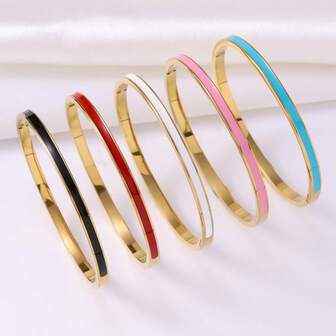 波西米亚风不锈钢窄款彩色珐琅时尚手镯，男女通用搭扣手镯