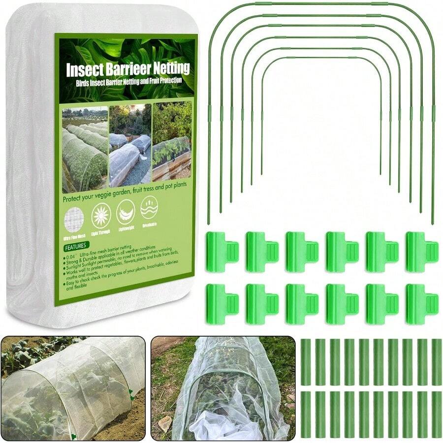 67pcs Mesh Netting Kit 6 Sets Wide Hoops With 10x20 Ft Covers And 12 Clips Garden Protection For Raised Beds Greenhouse Vegetable Plants Flowers Animals