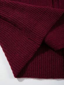 Women's Solid Color Casual Vertical Stripe Textured Design V-Neck Loose Wrap Waist Tie Long Sleeve Sweater Cardigan, Suitable For Spring, Autumn And Winter - Burgundy - View 9