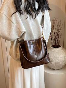 High-End Versatile Bucket Bag, Fashionable Solid Color Shoulder Bag, Retro Niche Design, Women's Shoulder Bag, Suitable For Work, Commuting, Daily Outings, Shopping And Dates