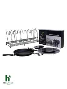 Escurridor de platos de cocina, organizador retráctil para platos, sartenes y ollas, estante organizador de tapa para gabinete, soporte multifuncional de metal con 10 compartimentos ajustables - Negro - Ver 8