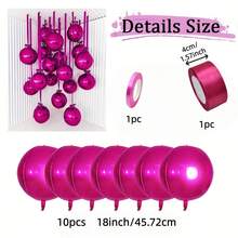 10 quả bóng bay 4D màu đỏ hồng 18 inch kèm ruy băng polyester màu hồng và giấy bảo vệ, dễ dàng mang theo để trang trí phòng, tiệc tùng, đám cưới, họp mặt gia đình, tiệc sinh nhật, tiệc độc thân, lễ đính hôn, kỷ niệm, lễ tốt nghiệp, trang trí Ngày của Mẹ. - Màu Hoa hồng đỏ - Xem 5