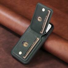 1 件皮革翻盖支架钱包保护套带卡槽适用于 Apple 17 Pro Max / Galaxy A56 - 墨綠色 - 查看 4