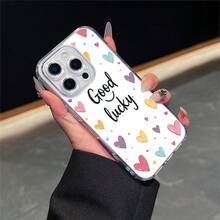 CLEAR  CASE Good Luck Surrounded By Colorful HeartsCompatible With  11 To  17 Models The Cases Lens Protection Function Ensures The Camera Remains Undamaged During Shooting  Guaranteeing Image Quality - Clear - View 1