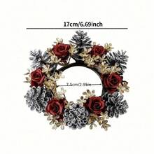 1 pièce Bougeoir de couronne de Noël en pomme de pin, décoration de baies rouges, ornement de bureau, arrangement de sapin enneigé de table, couronne de bougie (bougies non incluses) Décoration de maison Décorations de Noël Décoration de pièce Hiver