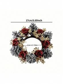 1 pièce Bougeoir de couronne de Noël en pomme de pin, décoration de baies rouges, ornement de bureau, arrangement de sapin enneigé de table, couronne de bougie (bougies non incluses) Décoration de maison Décorations de Noël Décoration de pièce Hiver