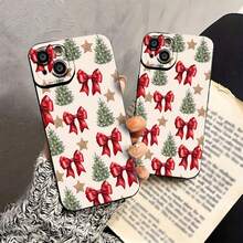 Funda navideña con lazo y árbol, ideal para teléfonos ,  17,  16 Pro Max,  15 Pro Max,  13 y  12. Fabricada en TPU, ofrece protección contra golpes y caídas. Perfecta para regalar en Navidad, para reuniones familiares y para celebrar las fiestas con amigos y seres queridos. - Negro - Ver 4