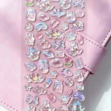 1pc Cute 3D Embossed DIY Decorative Phone Case Sticker Cartoon Manual Decoration Material To Decorate Your Luggage, Portable Transparent, With Delicate Shimmer Animal Stickers - one-size - View 12