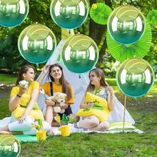 6Pcs Gradient Green Round Foil Balloons, 22 Large Helium Ball Mylar Balloon, Metallic Green Foil Balloon Birthday Graduation Wedding Halloween Disco Prom Tropical Party Decorations - 漸變綠 - 查看 4