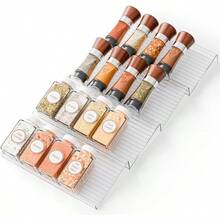 Yieach 4 Pack Adjustable Narrow Spice Rack For Drawer - Expandable From 9" To 17.7" - Acrylic Drawer Seasoning OrganizerTiered Clear Spice Tray For Spices Condiment Nail Polish And Jar Organization - Clear - View 1