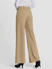 2025秋冬女士直筒裤，高腰宽松休闲裤，优雅妈妈套装裤 - 卡其色 - 查看 3
