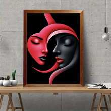 1pc 5D DIY Red & Black Abstract Face Diamond Painting Kit, For Adults Beginners, Diamond Art Home Wall Decor And Gift