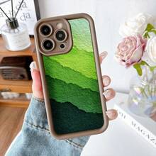 Cubierta de teléfono con borde negro y diseño degradado verde para iPhone 14 Pro Max con patrón de textura natural ideal para uso diario y estilo moderno - Burdeos - Ver 5