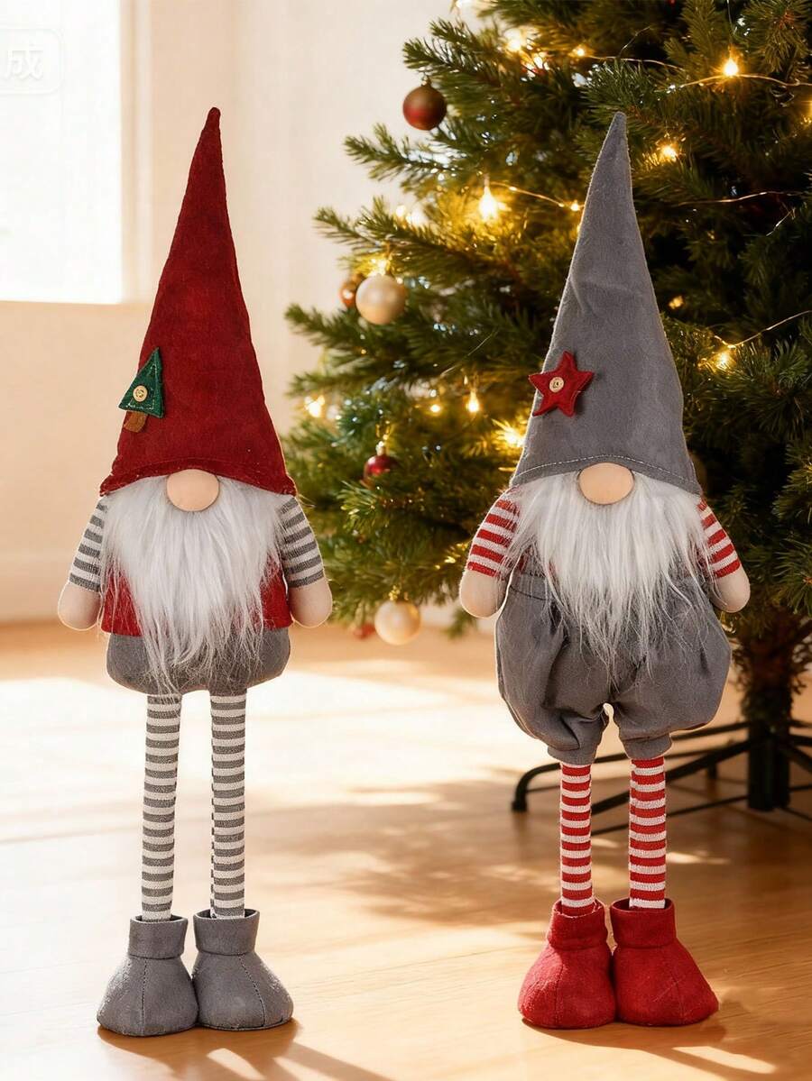 1 pièce Décoration de Gnome de Noël ajustable de 63 cm/24,8 pouces en rouge et gris, Rudolph, Cadeau de Noël, Décoration de sapin de Noël, Décoration d'intérieur mignonne, Décoration classique pour porte, fenêtre, fête, centre commercial, maison, cuisine, table
