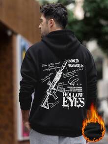 Zrgoth 男士个性化街头武器及标语印花袋鼠口袋连帽衫，秋冬款 - 黑色 - 查看 2