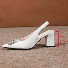 1 Pair Elegant Fashion Open Heel High Heel Sandals, Rhinestone Buckle Stylish White And Black Ladies' Commuter High Heel Pumps, Wedding Party Event High Heel Sandals - White - View 8