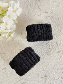 1pc Solid Color Black Bath Headband & 2pcs Bath Wrist Band, Creative Polyester Facial Makeup Headband & Wrist Wash Band Set For Bathroom Home Bathroom Decor Fall Decor Back To School