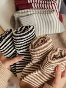 3 Pairs Women's Solid Color Thick Thermal Lined Warm Breathable Crew Socks, Cozy Socks